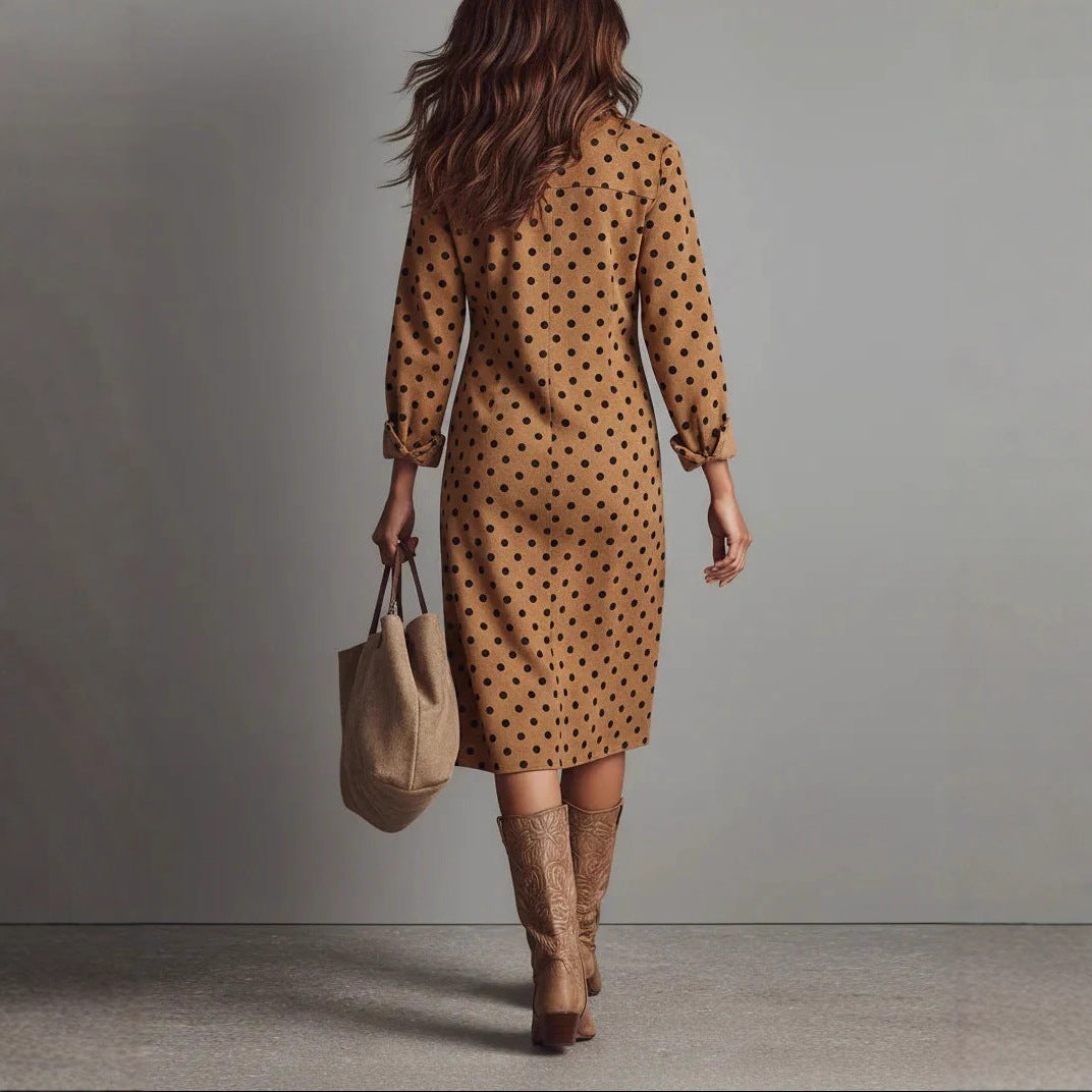 Women's Below The Knee Long Sleeve Polka Clothing