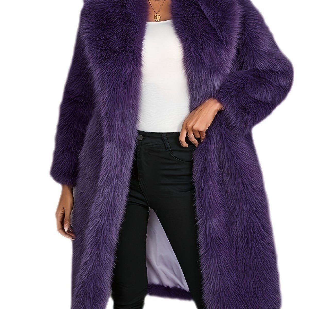 Women's Fashionable Imitation Fur Long Warm Simple Coats