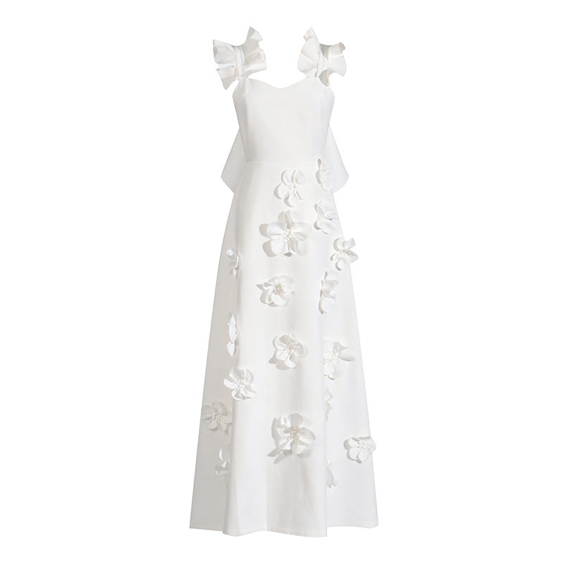 Stitching Flowers Spring White Slim Fit Dresses