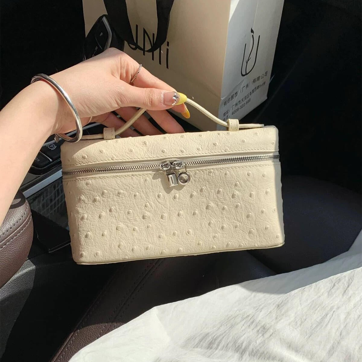 Women's High-grade Genuine Leather Ostrich Grain Lunch Small Square Bags