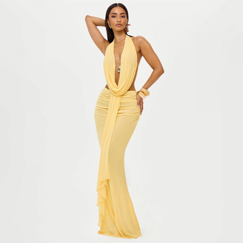 Women's Autumn Swing Collar Halter Backless Sexy Fashion Casual Suit