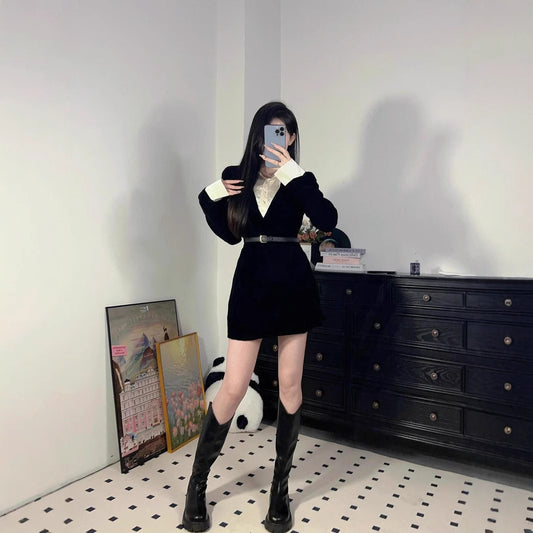 Women's Black Waist Slimming Pure Desire Style Hot Dress
