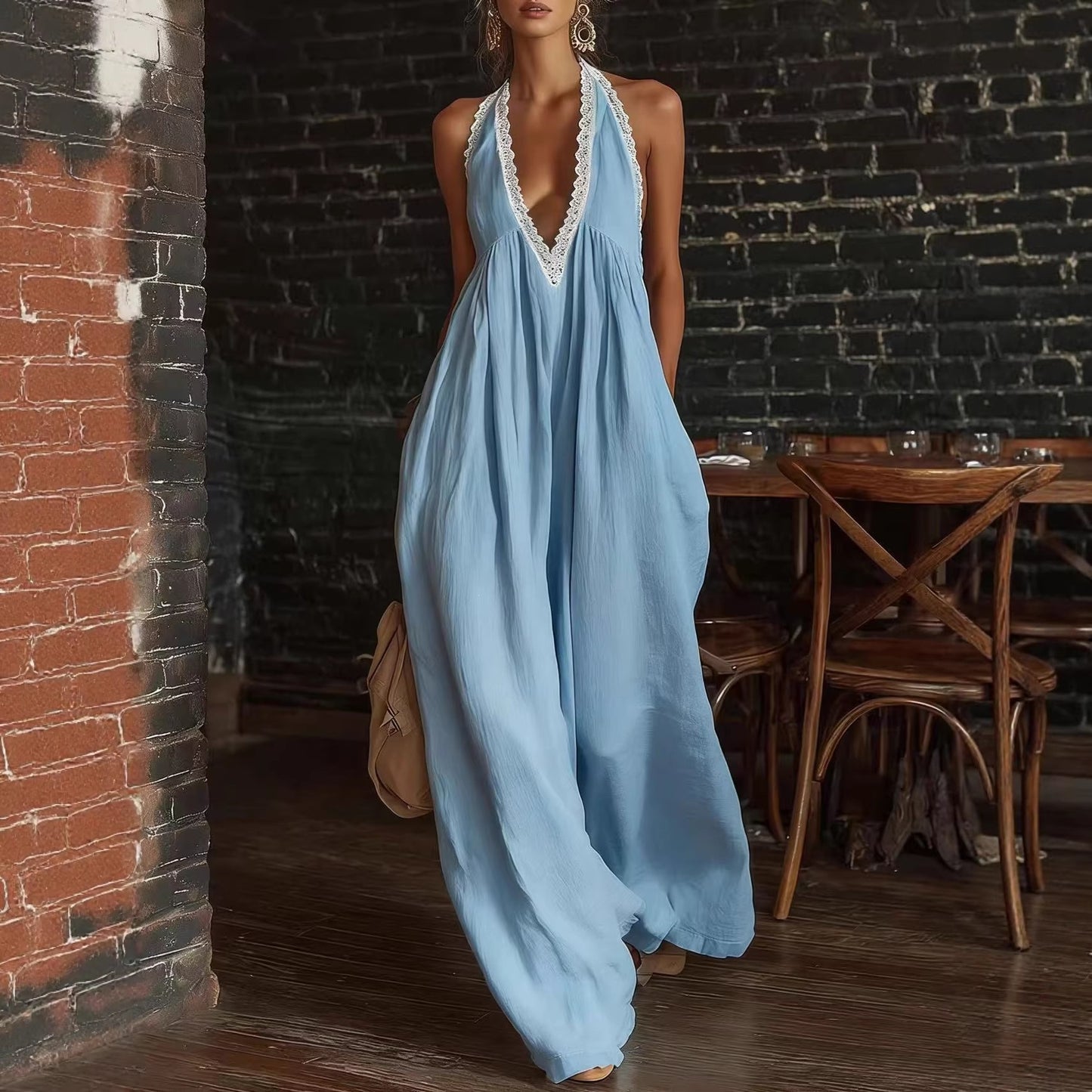 Casual Elegant Comfortable Lace Loose Linen Jumpsuits