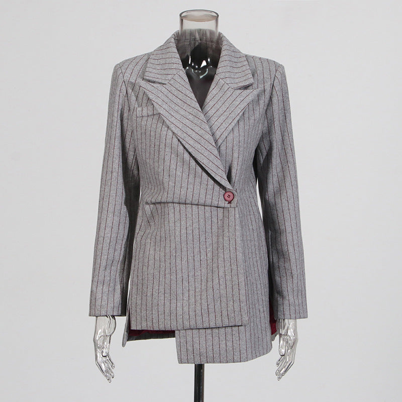 Style Spring Irregular Design Gray Striped Blazers