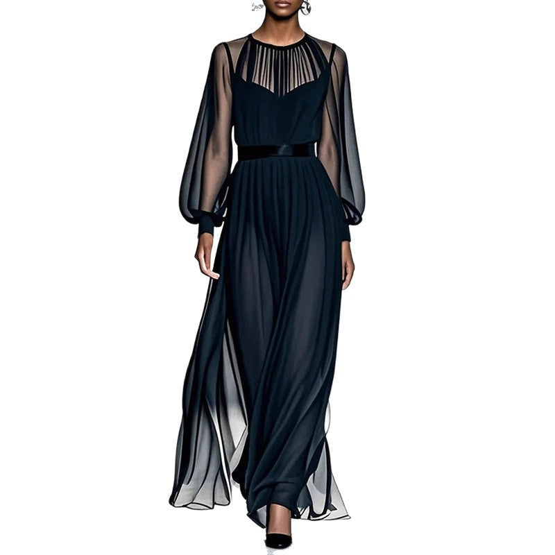 Women's Long Dress French Elegant Black Two-piece Dresses