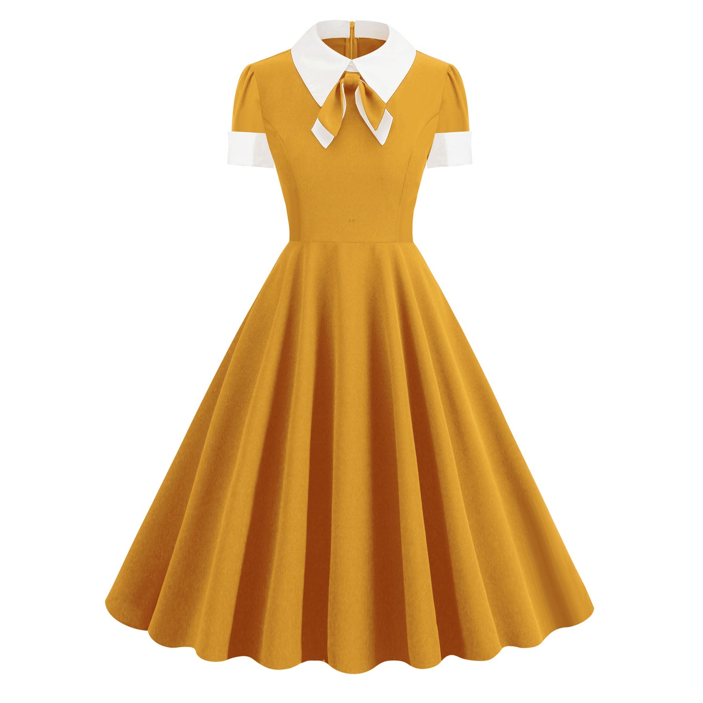 Bow Contrast Color Retro Large Swing Dresses