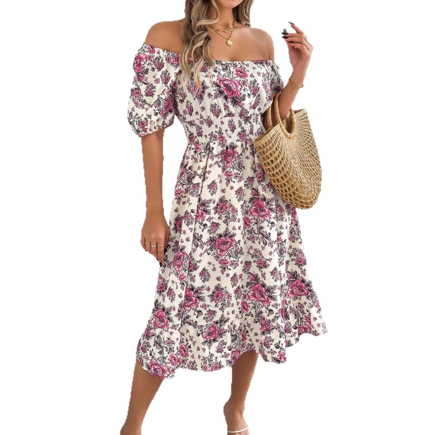 Women's Sleeve Flower Ruffled Expansion For Vacation Dress