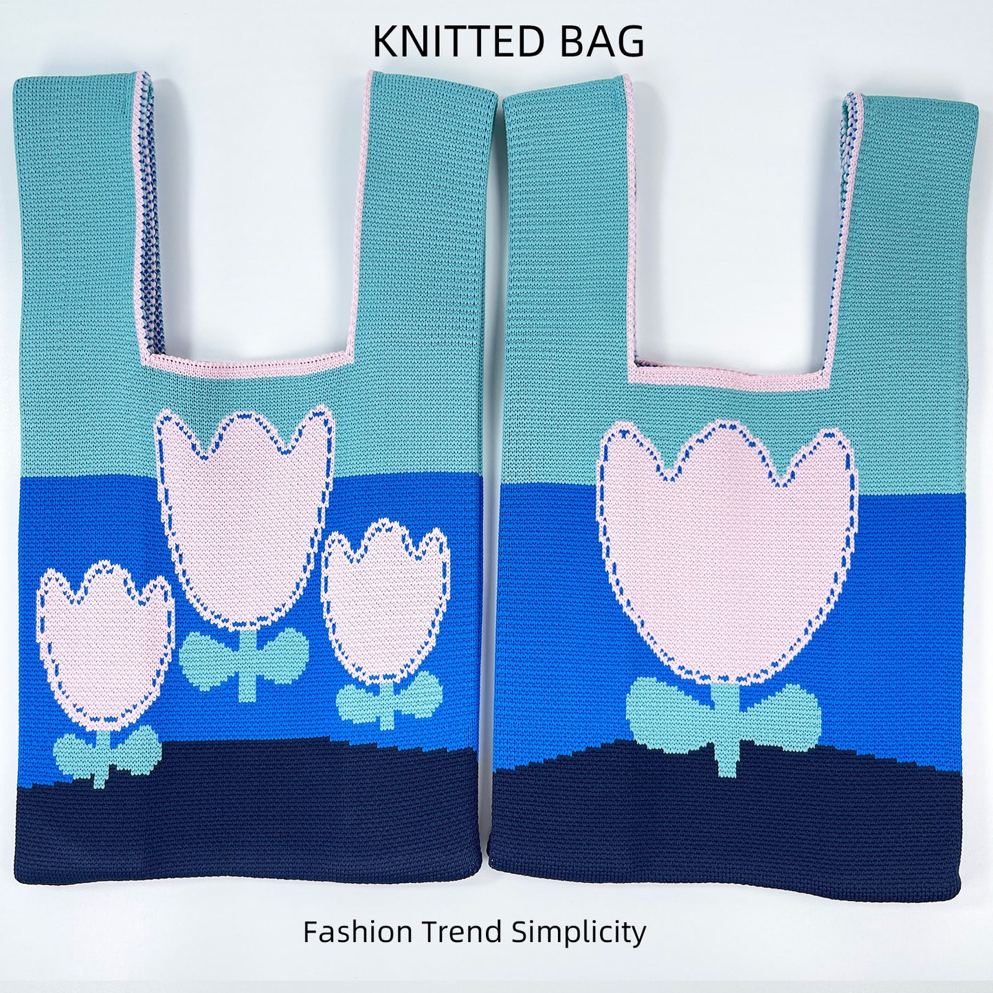 Women's Flower Knitted Large Capacity Totes Wrist Handbags