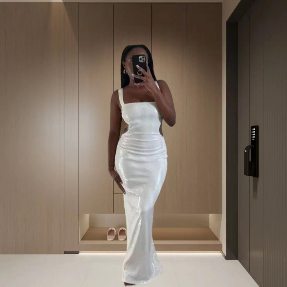 Women's Fashion Sleeveless Sequin Sling Sequins Dress Skirts