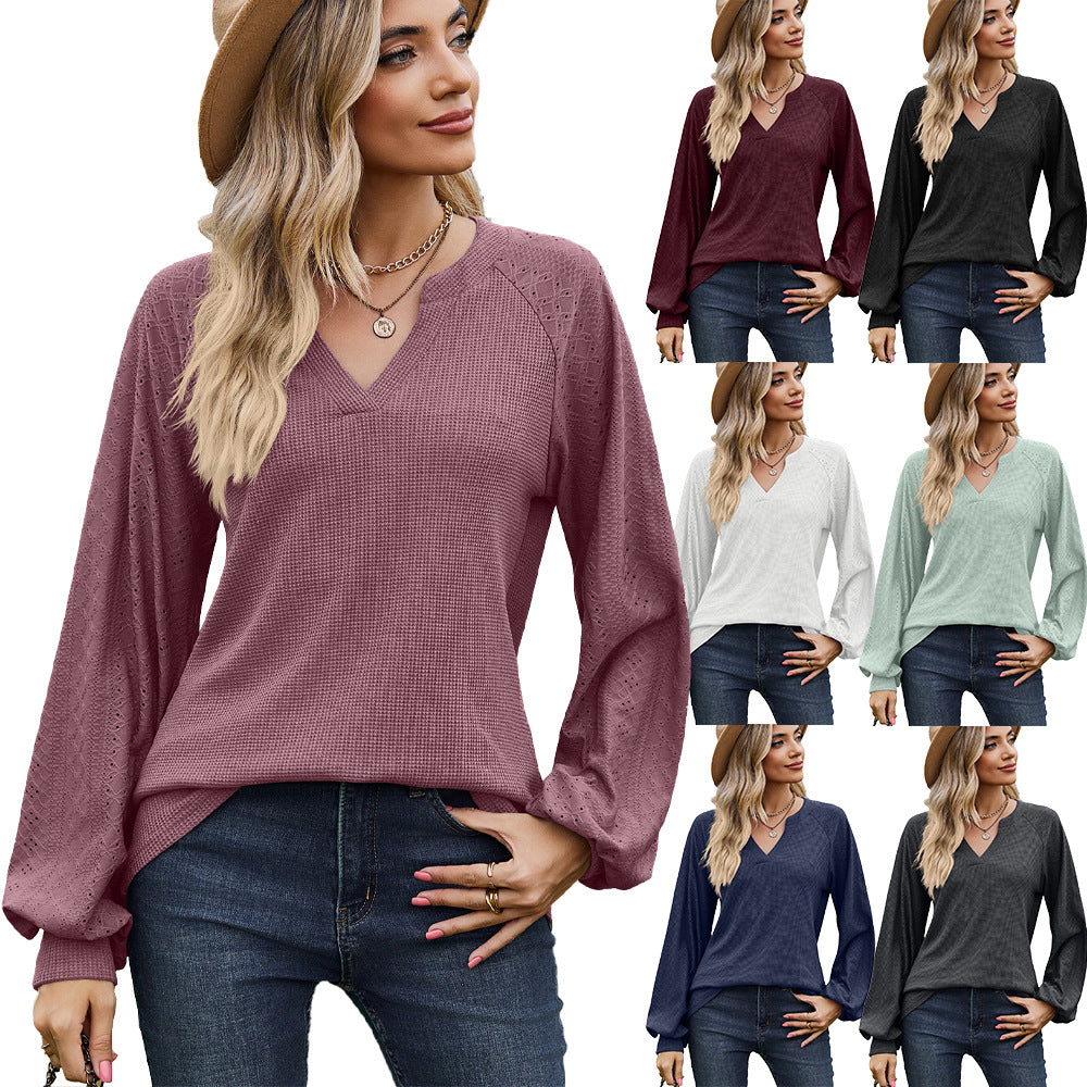 Women's Solid Color Patchwork Loose Long-sleeved Tops