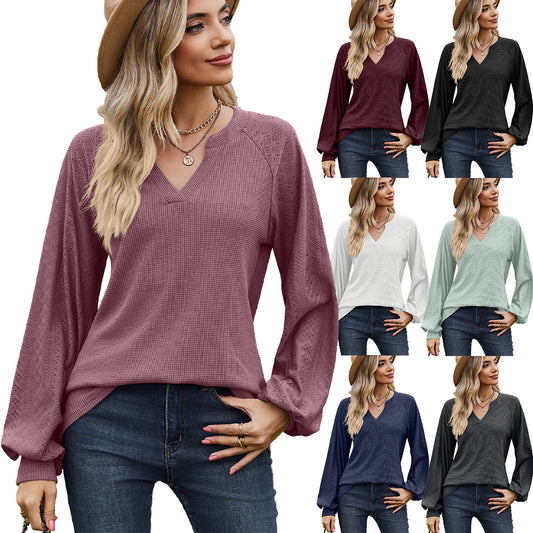 Women's Solid Color Patchwork Loose Long-sleeved Tops