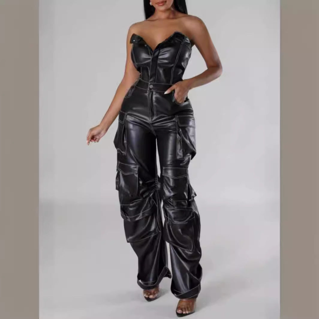 Fashion Sexy Single-breasted Bandeau High Waist Pants