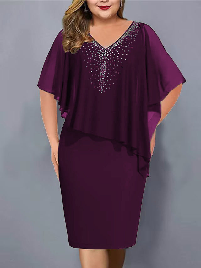 Women's Summer Shawl Chiffon Rhinestone Elegant Banquet Dress