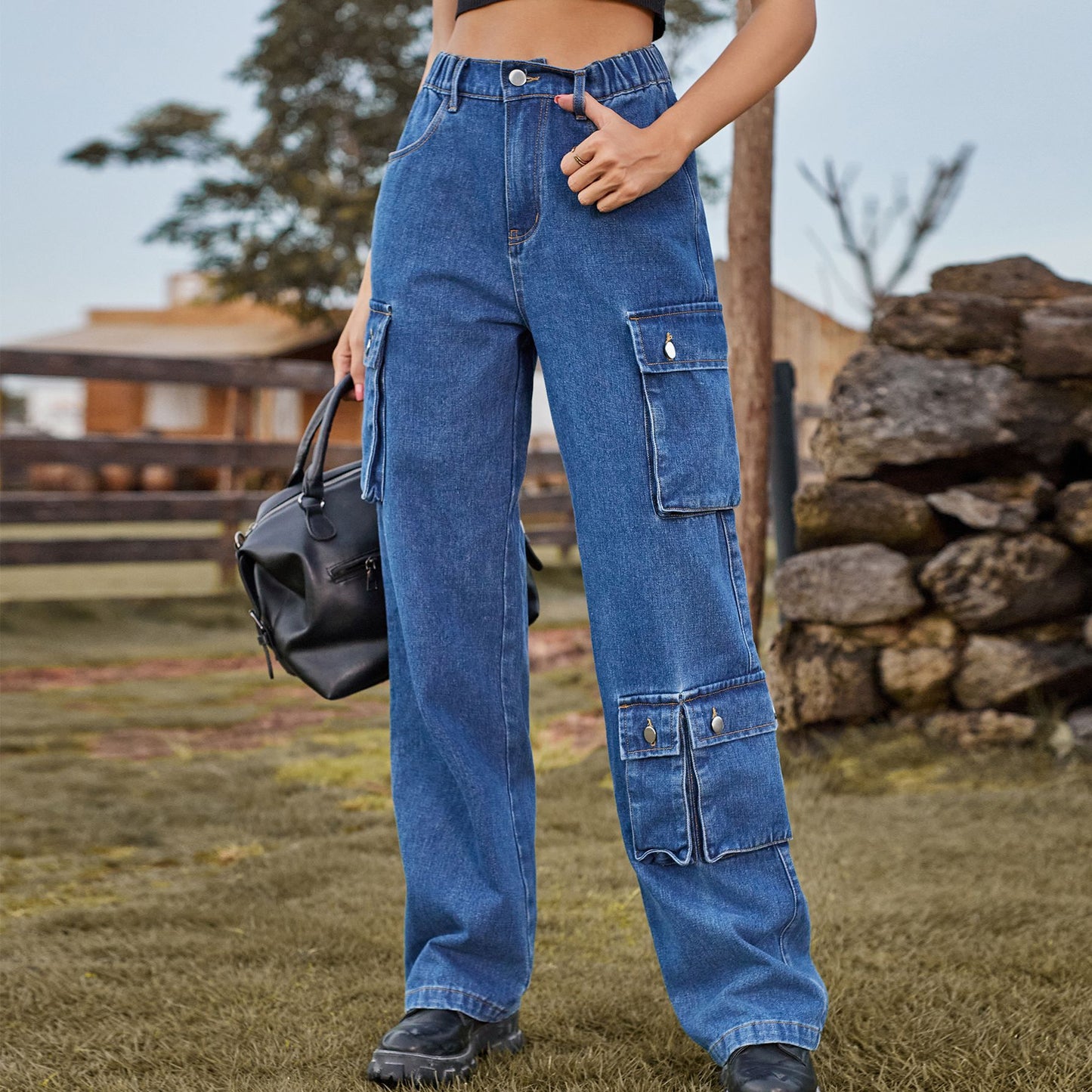 Women's Denim Washed Design Overalls Trousers Casual Women's Jeans
