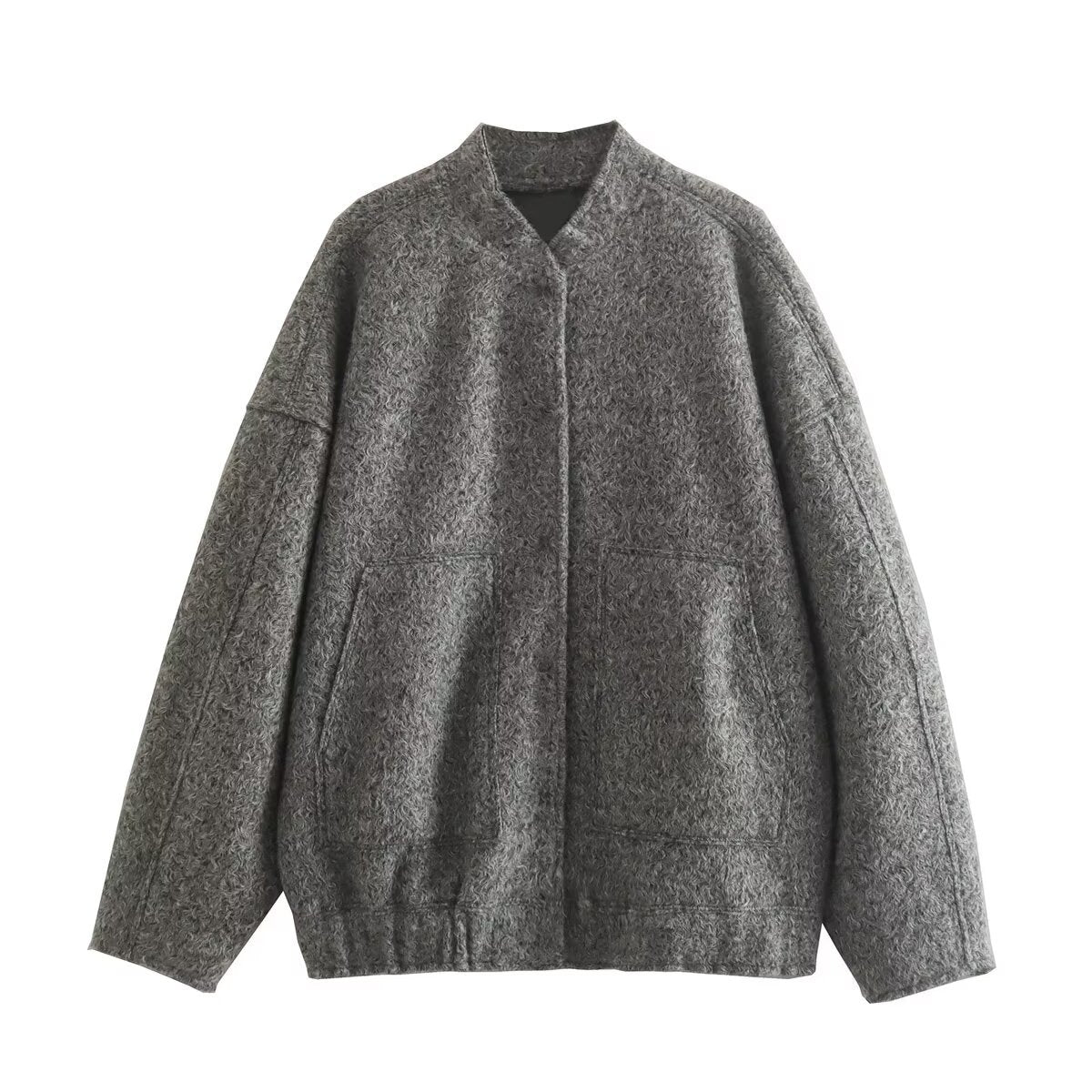 Women's Pocket Decoration Stand Collar Loose Bomber Coats