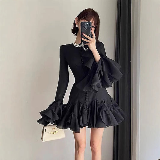 French Sweet Long Sleeve Waist Trimming Skirts