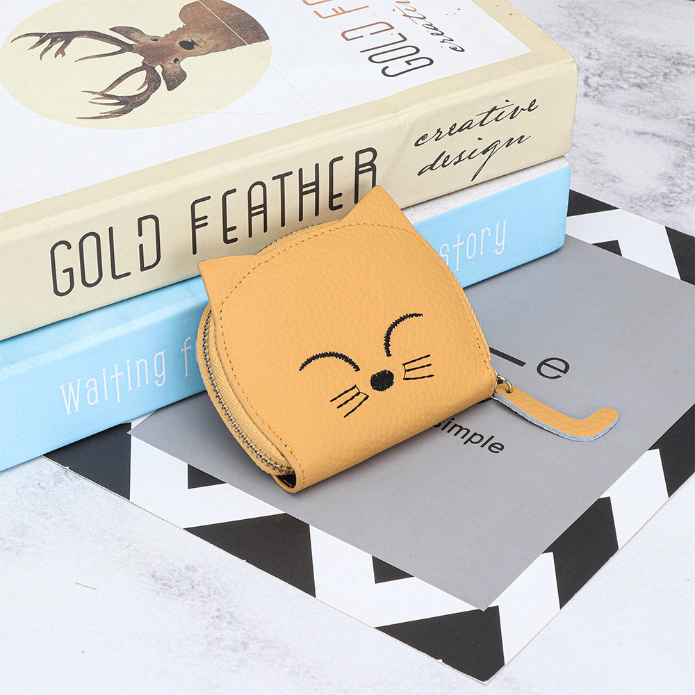 Women's Cartoon Cute Embroidery Cat Genuine Leather Bags