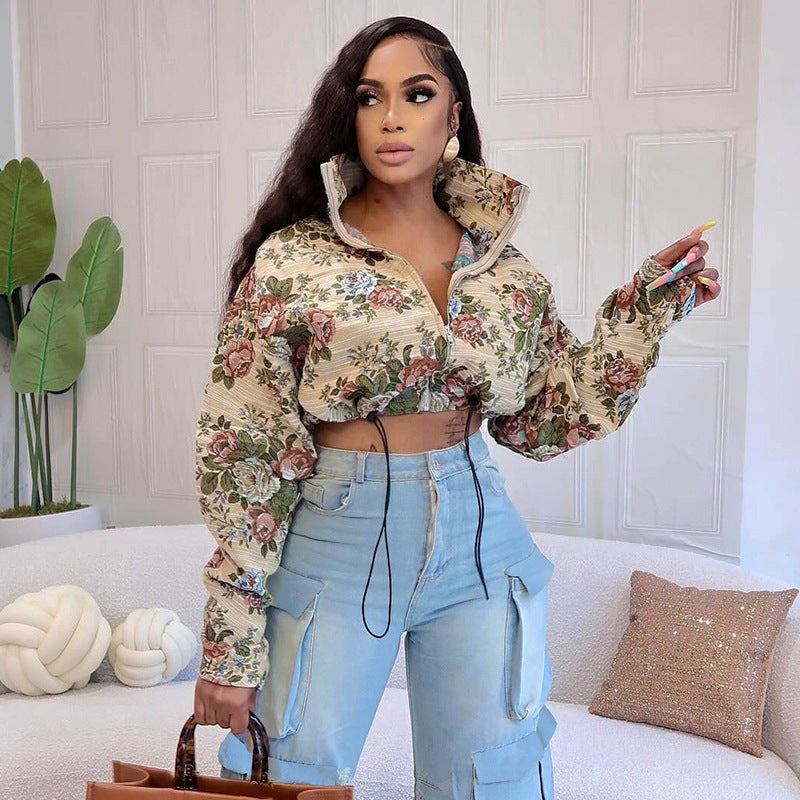 Collar Midriff Outfit Drawstring Design Long Jackets