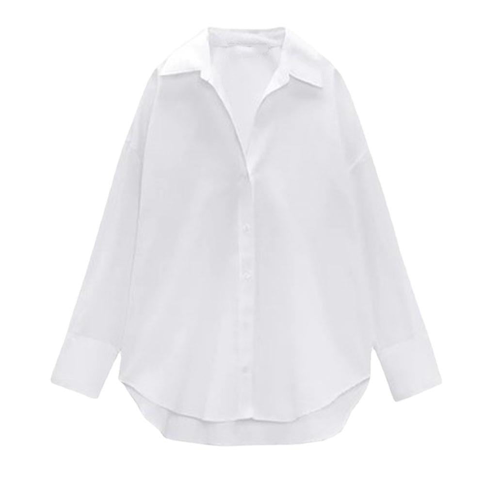 Women's Spring Temperament Commute Solid Color Oxford Blouses