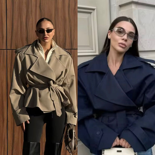 Women's Fashion Casual Polo Collar Loose Trench Coats