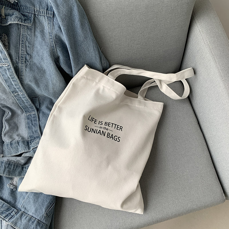 Simple Letters Large Capacity Canvas Cotton Shoulder Bags