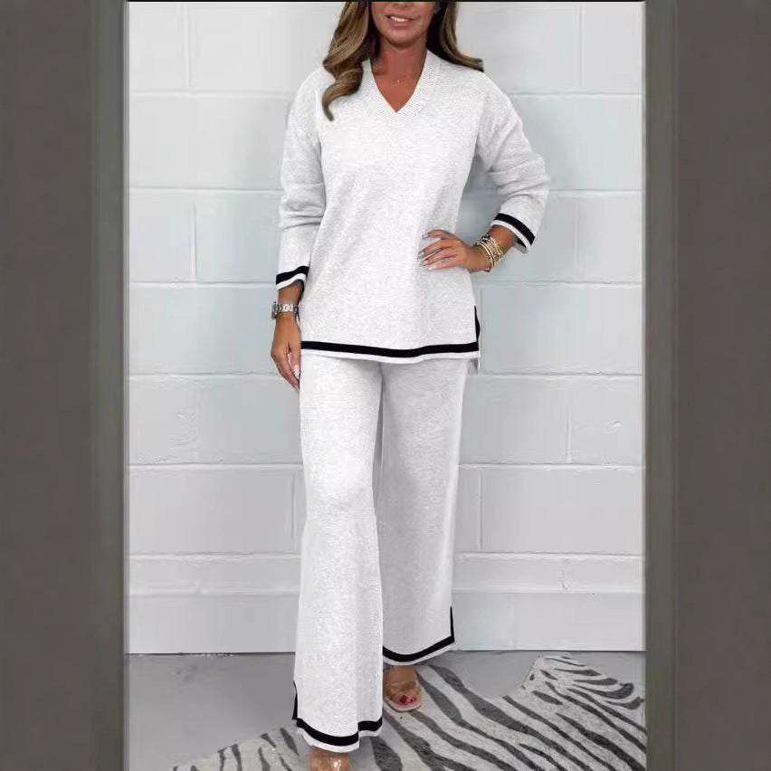 Leisure Solid Color Knitted Long Sleeve Suits