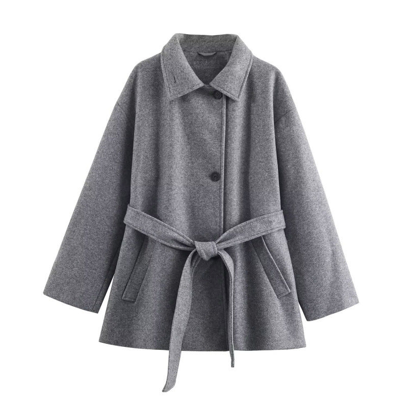 Women's Fashionable Elegant Collar With Belt Soft Coats