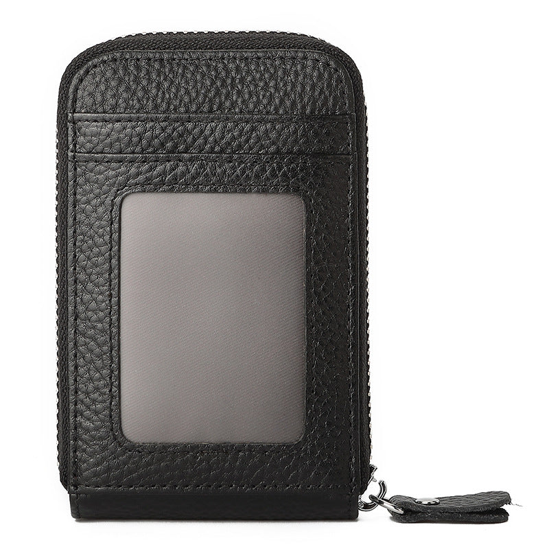 Fashion Solid Color Lychee Pattern Male Card Holder