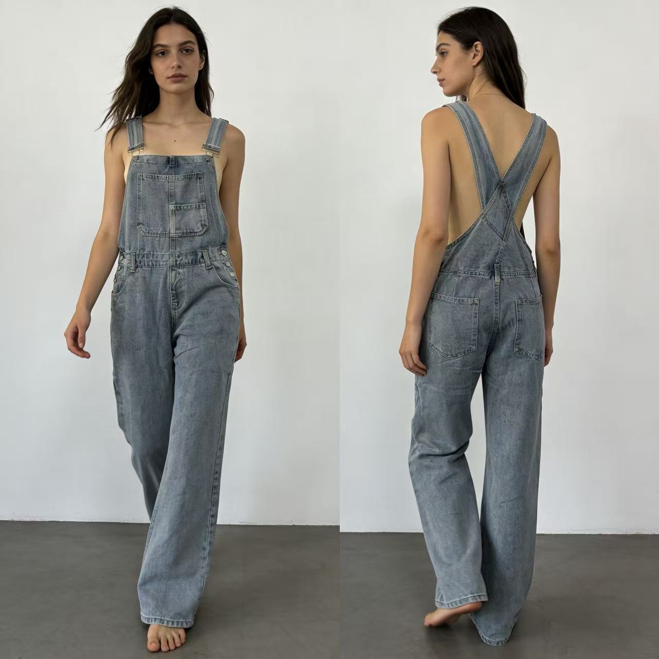 Women's Casual Loose Denim Brace Trousers One-piece Women's Jeans