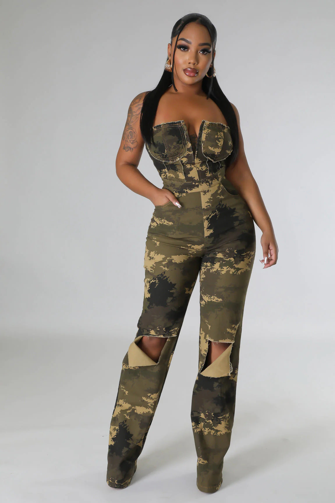 Women's Autumn Wear Tube Camouflage Fashion Western Jumpsuits