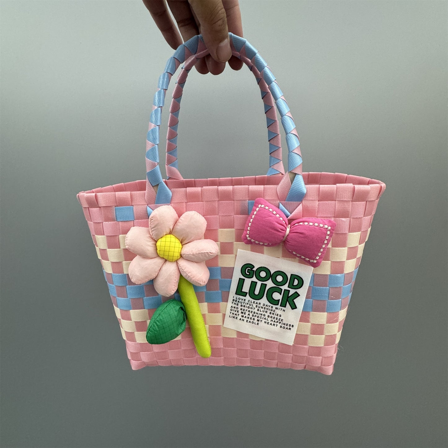 Women's Plastic Woven Gift Basket With Hand Fresh Handbags