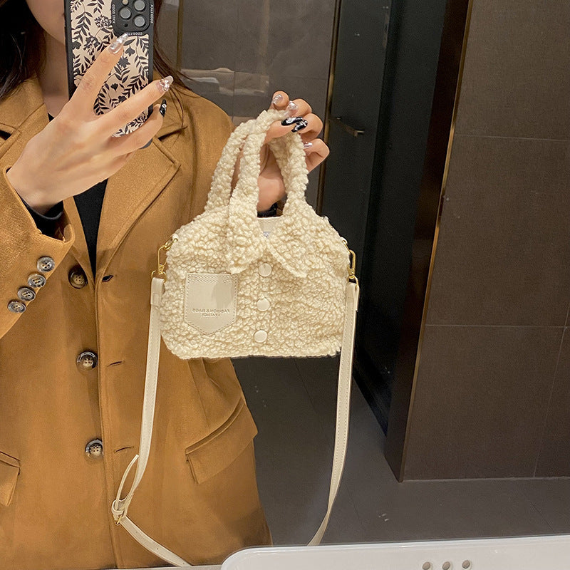 Women's Lamb Wool Candy Color Stitching Clothes Bags