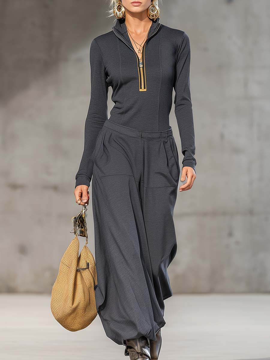 Women's Solid Color Bottoming Shirt Wide Leg Suits