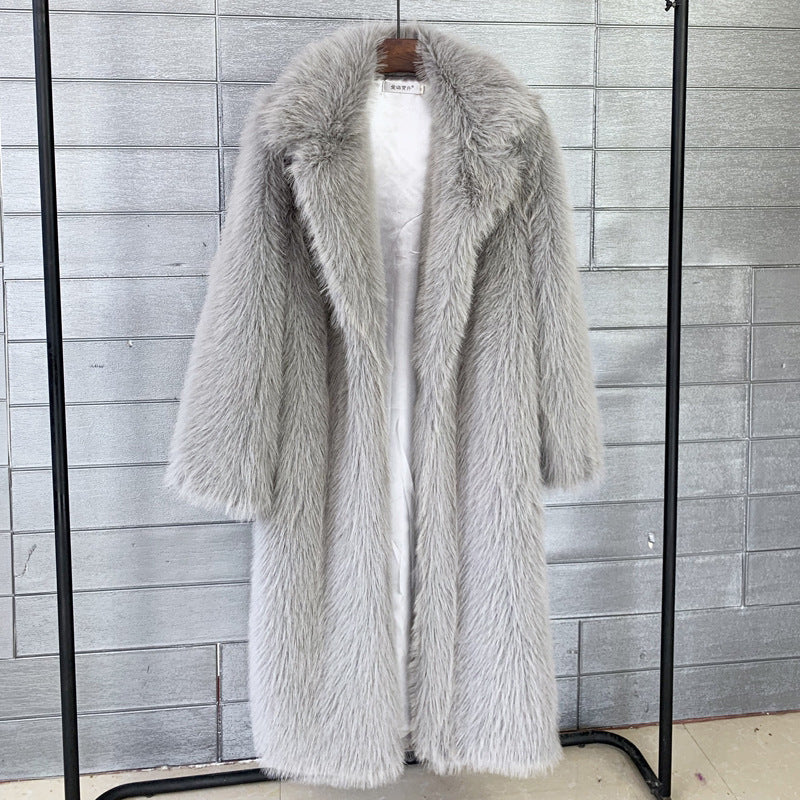 Women's Long Imitation Fur Collar Overcoat Artificial Coats