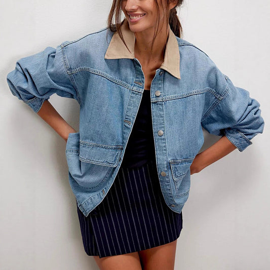 Women's Cowboy Loose Contrast Color Denim For Coats
