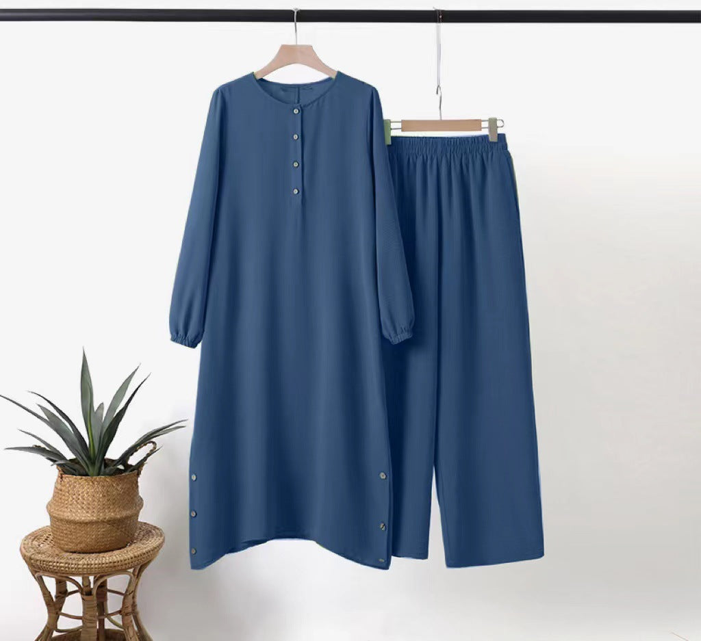Women's Quality Muslim Solid Color Long Sleeve Suits