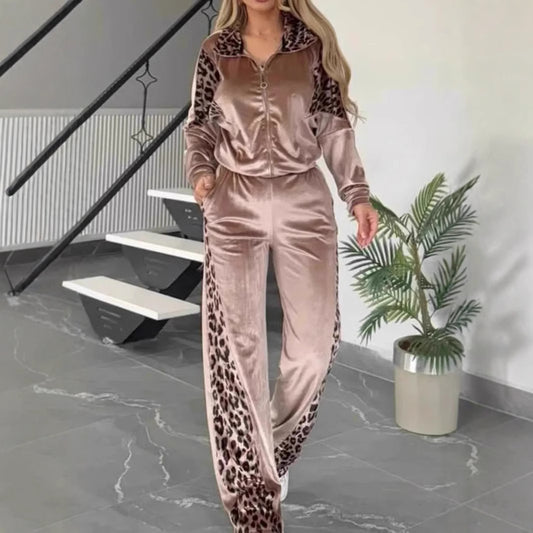 Leopard Print Contrast Color Trousers Long Suits