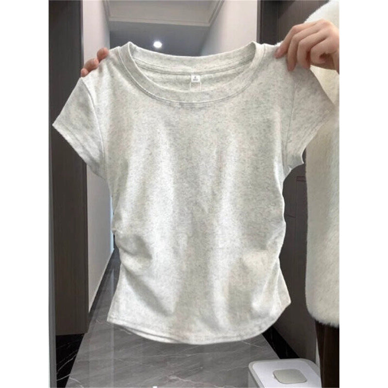 Women's Cotton White Round Neck Shoulder Short-sleeved Tops