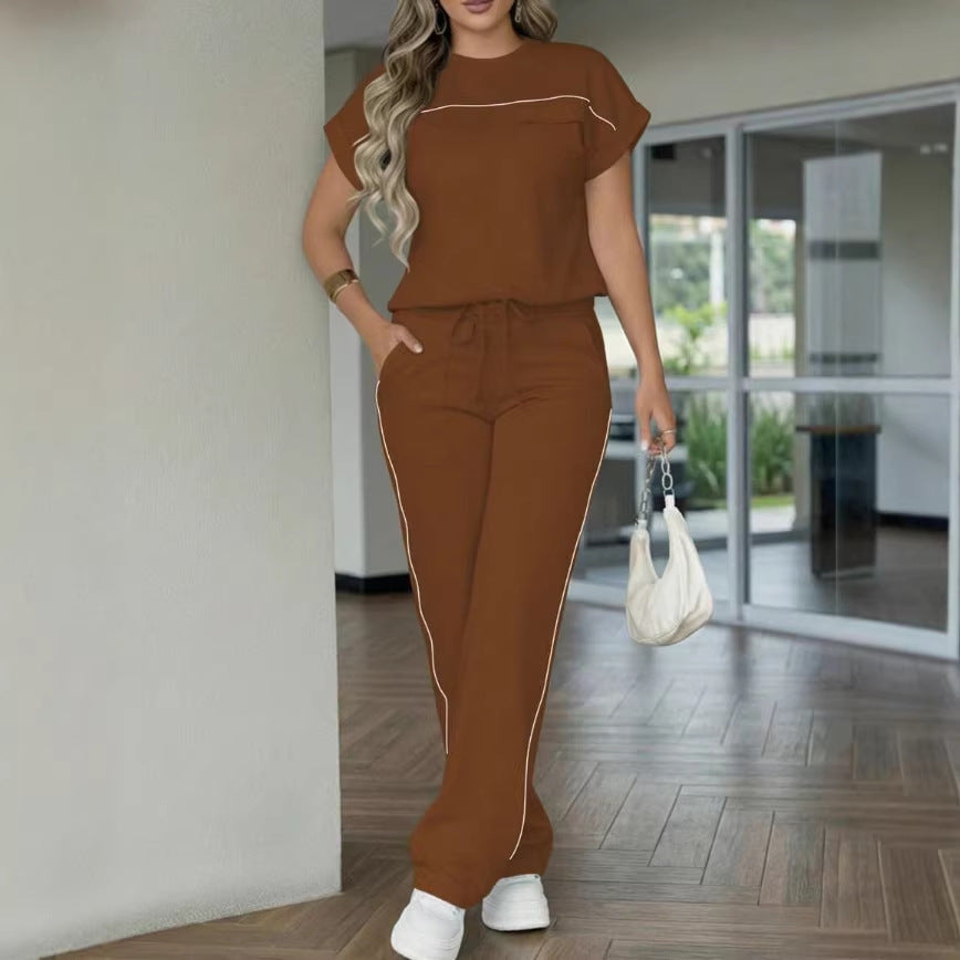 Women's Set Solid Color Simple Sleeve Trousers Shorts