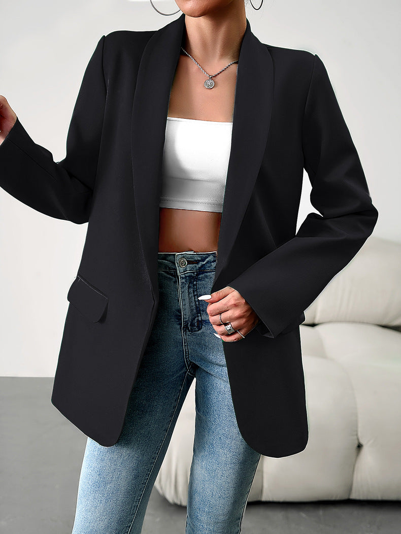 Women's Long Sleeve Solid Color Polo Collar Temperament Small Suit