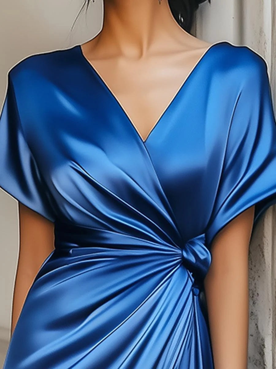 Women's Collar Sleeve Solid Color Dress Satin Shorts
