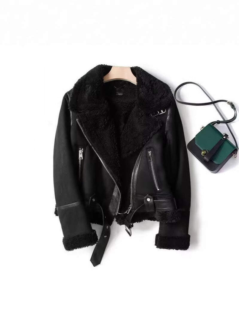 Suede Surface Thickened Fur Integrated Collar Jackets