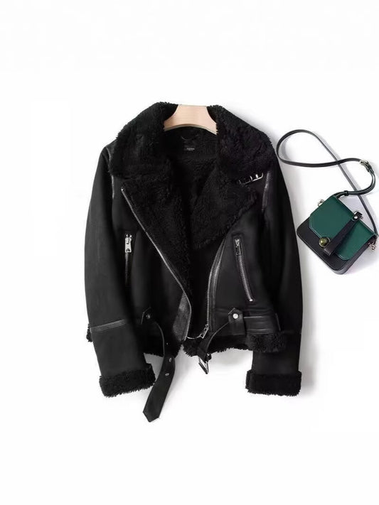 Suede Surface Thickened Fur Integrated Collar Jackets