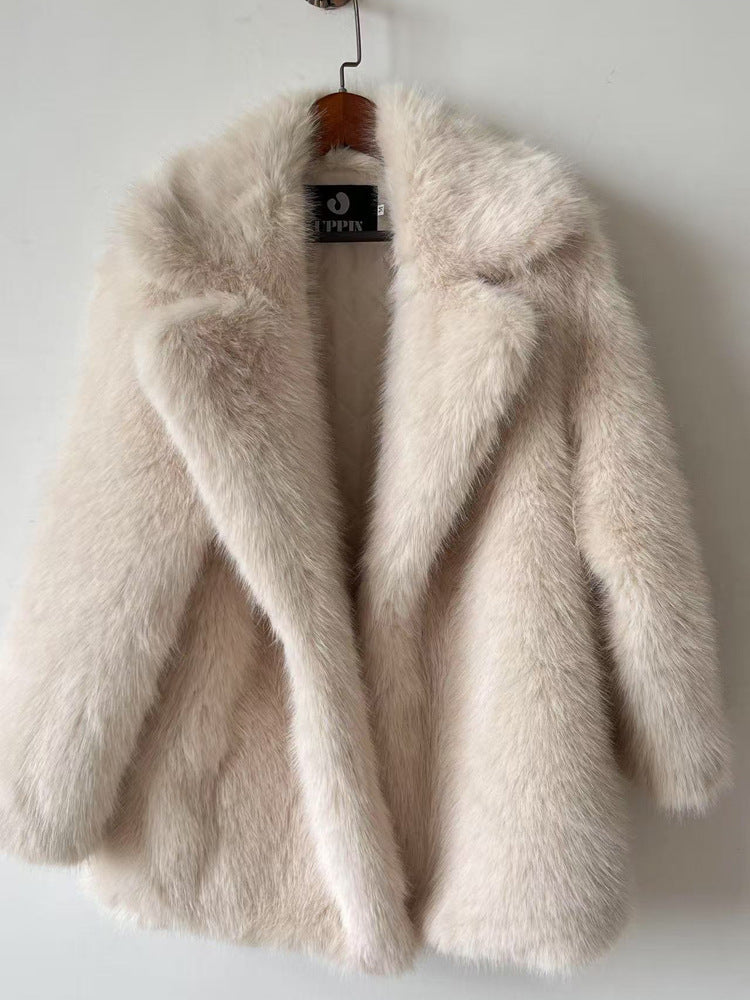 Women's Fur Warm Collar Imitation Overcoat Mid-length Coats