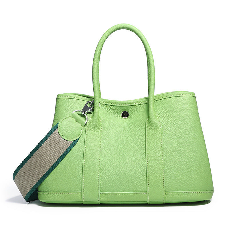 Durable Women's Cowhide Lychee Pattern Wide Handbags