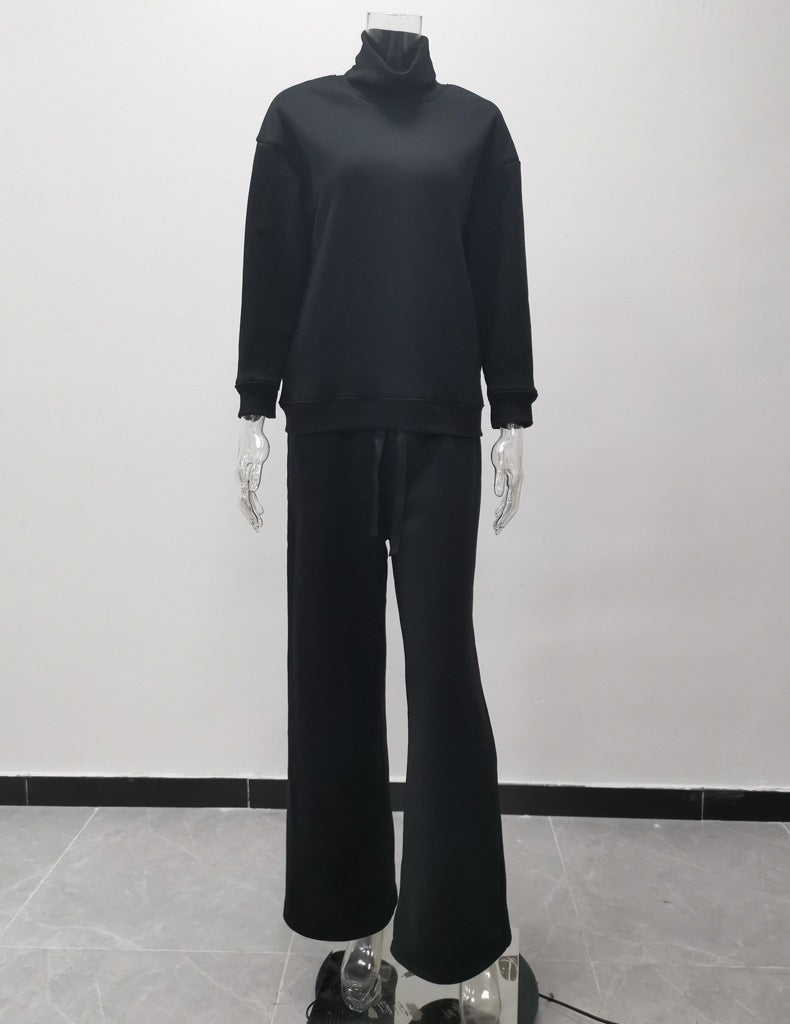 Long Sleeve Brown Temperament Wide Leg Loose High Collar Pants