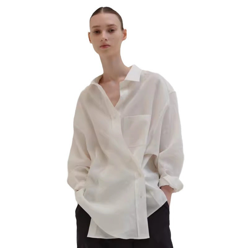 Women's High Round Breathable Texture Niche Basic Blouses