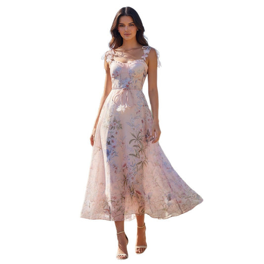 Women's Summer Floral Printed Suspenders Fishbone Fairy Dress Dresses