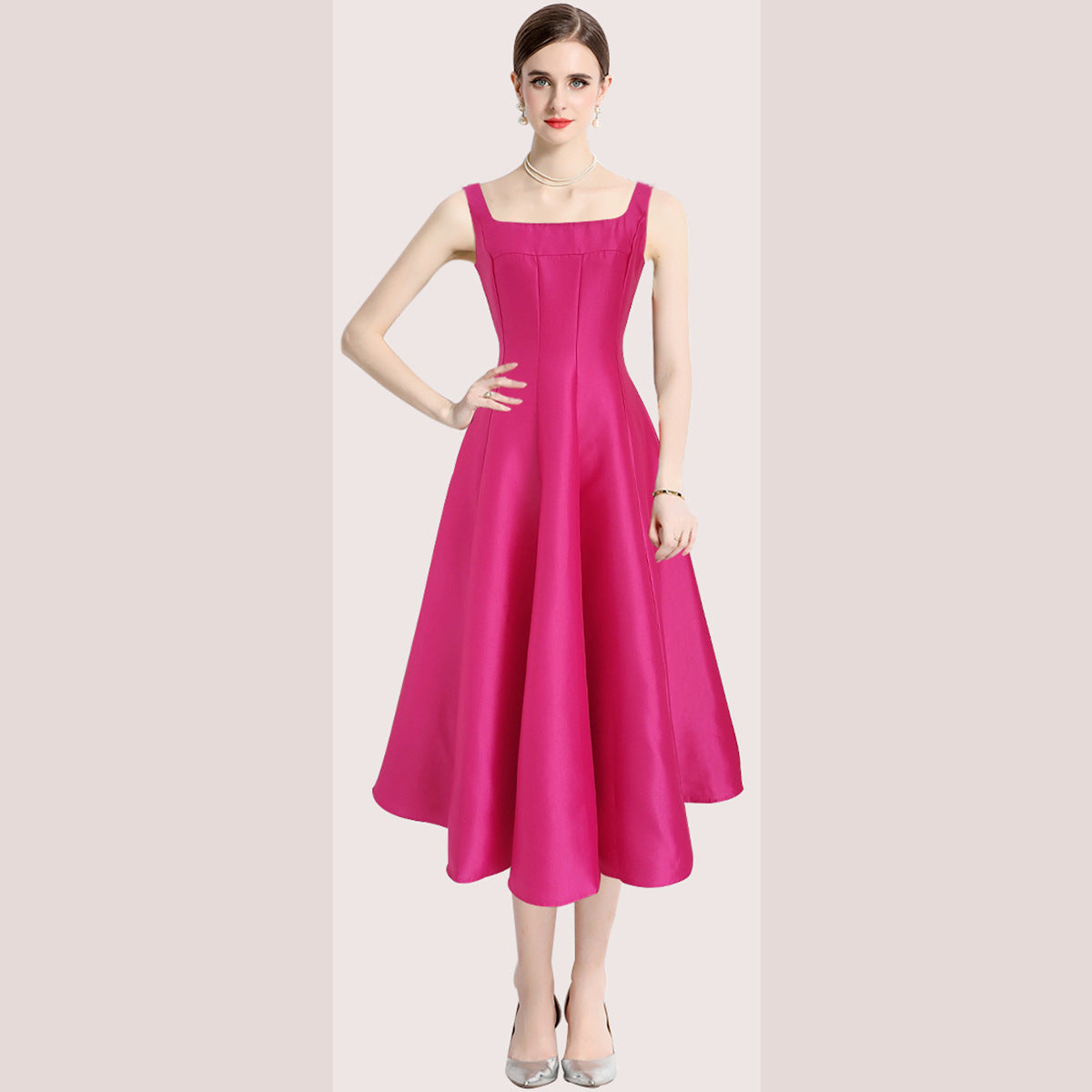 Hepburn Style Niche Temperament Retro Spaghetti Straps Large Hem Dresses