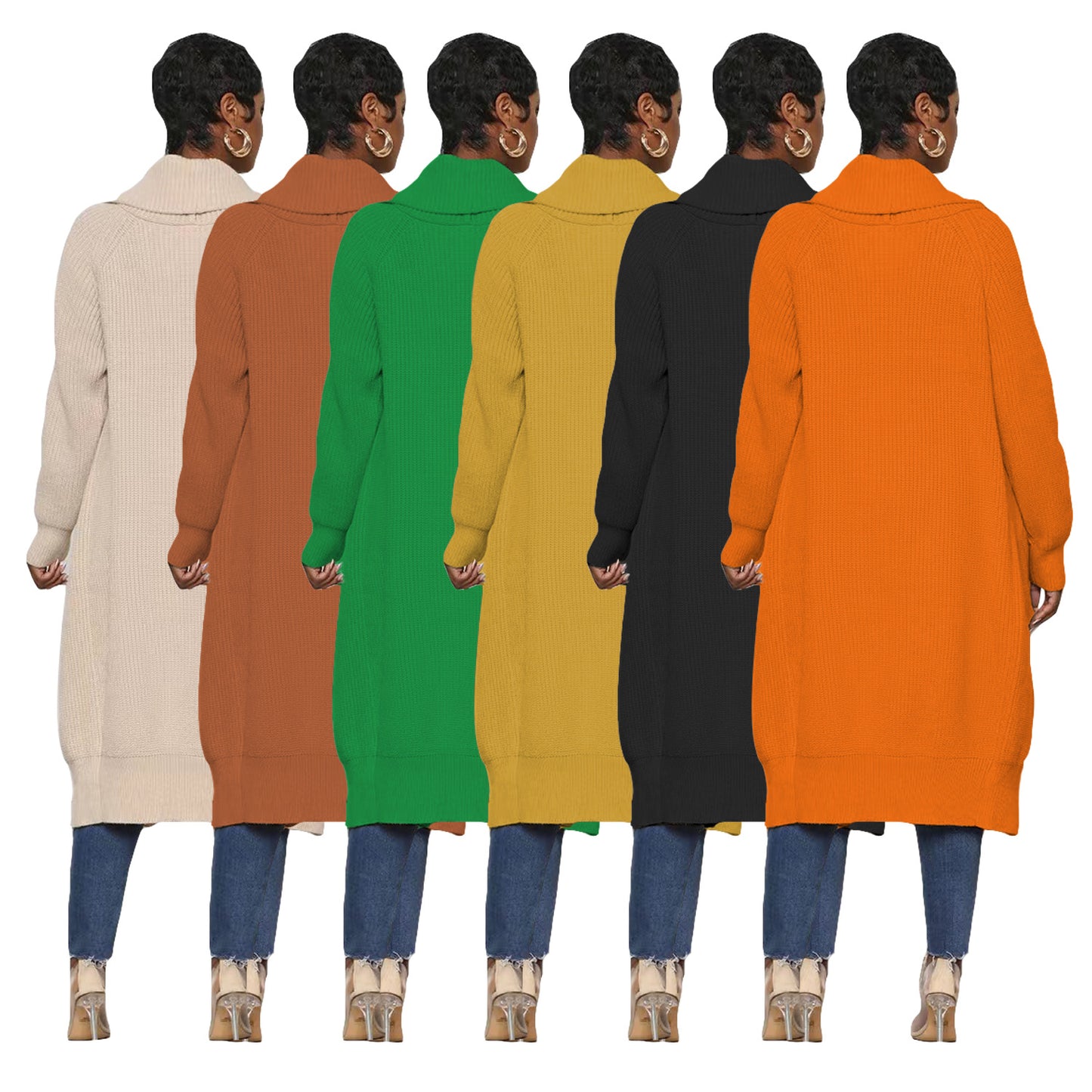 Women's Casual Solid Color Long Knitted Sweaters